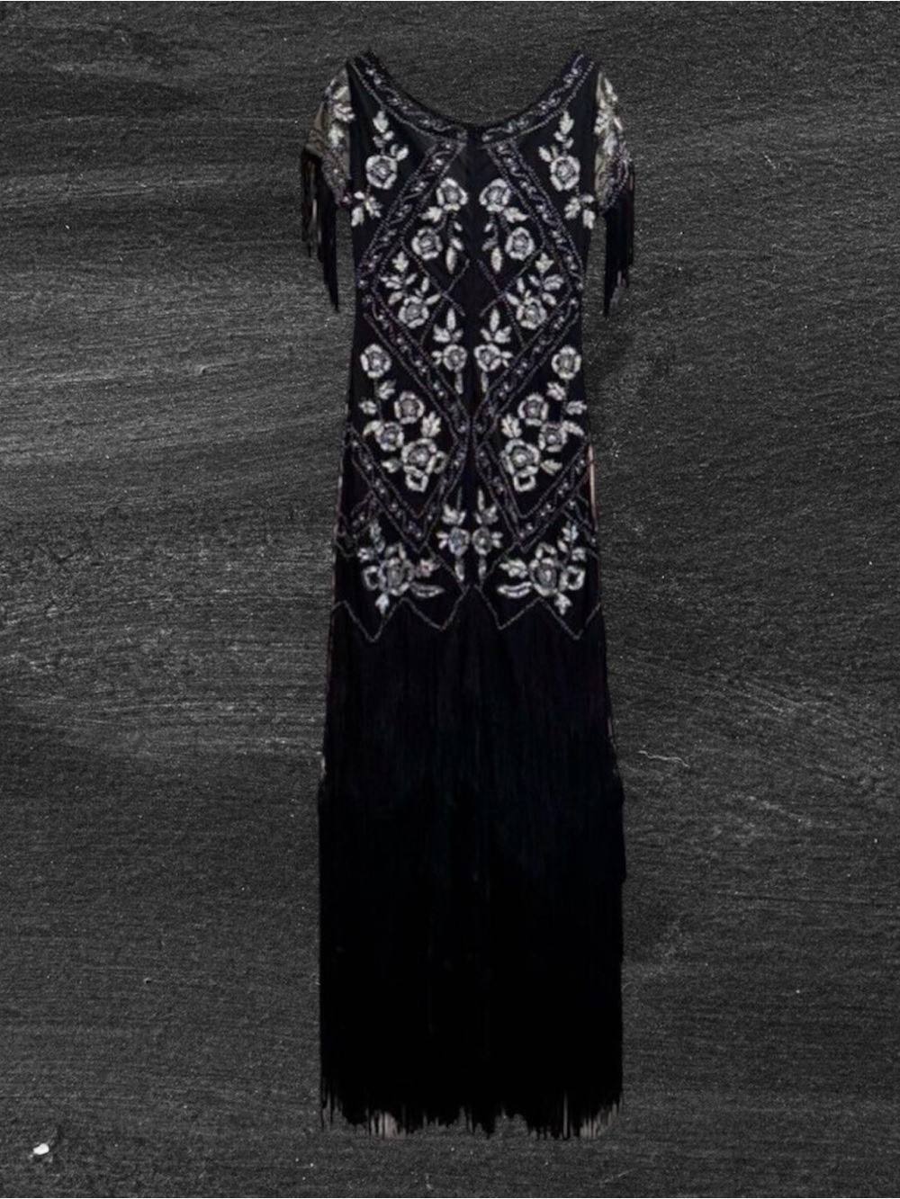 Babeyond Black Beaded Fringe Gown - Size Medium